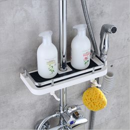 Hooks & Rails Wonderlife Shower Faucet Storage Rack Bathroom Bath Hole-Free Lifting Rod Tray BasketHooks