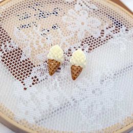 wholesale cone studs UK - Stud Fun Design Cone Cream Earrings Creative Simple Resin Food Wholesale I Want To Eat Ear Jewelry For GirlsStudStud
