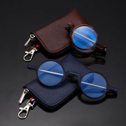 Sonnenbrille tragbare Mini-Klapp-Lesebrille mit Schlüsselbund Gehäuse für Frauen Männer kompakte Metallroundrahmen Brillen 100- 350 Sunglasses