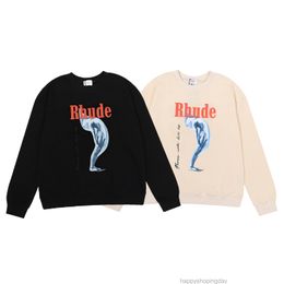 2022 Fashion Brand Rhude Battered Goddess Cotton Hip Hop Men's and Women's Round Neck Casual Sweater