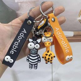Creative Cartoon Key Chain PVC Zebra Giraffe Funny Toy Keychain Car Key Ring Birthday Gifts For Children Girls Women