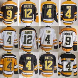 Men Hockey Vintage Retro 9 Johnny Bucyk Jersey 12 Adam Oates 4 Bobby Orr 30 Gerry Cheevers 75 Anniversary All Stitched Home Away Black Y