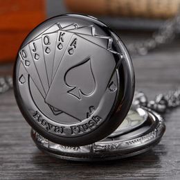 Pocket Watches Royal Flush Poker Card Quartz Watch Black Small 2.5cm Diameter Fob Necklace For Men Bronze Kids Children ClockPocket