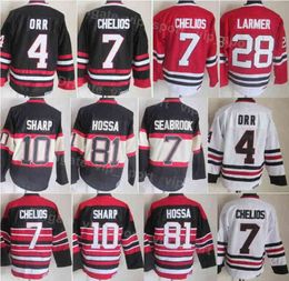 Men Hockey Vintage Retro 7 Chris Chelios Jersey 10 Patrick Sharp 81 Marian Hossa 28 Steve Larmer 4 Bobby Orr 88 Patrick Kane Embroidery