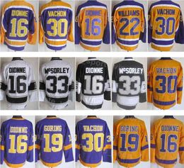 Men Hockey Vintage Retro 30 Rogatien Vachon Jersey 33 Marty McSorley 22 Tiger Williams 19 Butch Goring 16 Marcel Dionne 32 Kelly Hrudey Yell