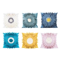 Cushion/Decorative Pillow Dutch Fleece Embroidered 3D Sun Flower Cushion Cover Modern Nordic Style Throw Pillows CaseCushion/Decorative