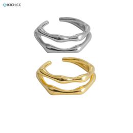 Cluster Rings Kikichicc 100% 925 Sterling Silver Tree Irregular Adjustable Women Gold European Rock Punk Special Double Line Crystal Jewellery