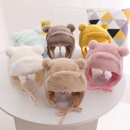 Faux Fur Baby Winter Hat Pom Pom Cute Toddler Bonnet Warm Ears Soft Baby Caps for Girls Boys Fleece Lining Kids Hats 3 to 6Y