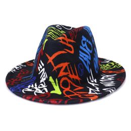 -Buntes Breitkremp -Kirche Derby Top Hat Panama Fedoras Hut f￼r M￤nner Frauen k￼nstliche Wolle Filz Britisch -Stil Jazz Cap257d