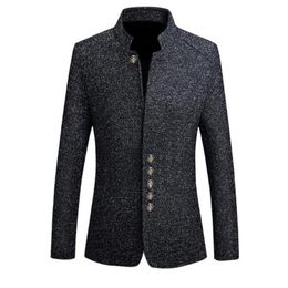 Men's Suits & Blazers Men Solid Colour Long Sleeve Stand Collar Single-breasted Plus Size Slim Blazer Korean Style Male Suit Casual BlazerMen