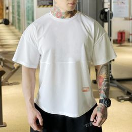 Men's T-Shirts Summer Fitness Clothes Men's Sports Short Sleeve Loose Breathable Training Half T-shirt Off Shoulder Middle SleeveMen's