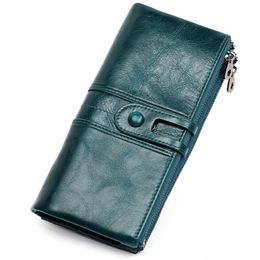 Wallets High Quality Oil Wax Genuine Leather Women Clutch Wallet Female Coin Purse Portomonee Clamp For Phone Bag Card Holder Handy BagWalle