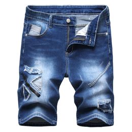 Men's Shorts Fashion Summer Mens Ripped Short Jeans Pants Patchwork Trend Cotton Stretch Denim Male Plus Size 40 42 JB385Men's