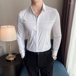 Men's Casual Shirts British Style Autumn 2022 Men Tuxedo Shirt Long Sleeve Fashion Simple Front Folds Design Slim Fit Dress Blouse Homme