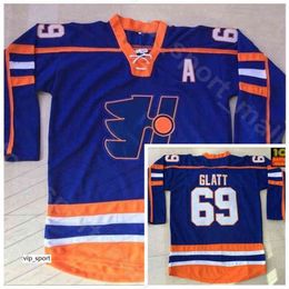 Halifax Highlanders 69 Doug Glatt Ice Hockey Jerseys The Thug GOON Movie Vintage Home Blue All Stitched Sport Quality