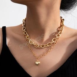 Multilayer O-word Cross Chain Clavicle Necklace Men's Retro Gold Color Metal Love Pendant Necklaces Women's Jewelry