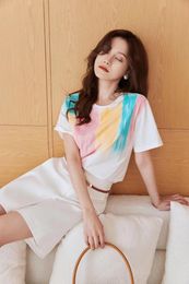 Women's T-Shirt Runway Fashion Women Tees 2022 Summer Arrival Hand Painted Print White / Black Casual Ladies T-ShirtsWomen's