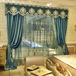 Curtain & Drapes American Modern Simple Thickened Light Luxury European Solid Colour Velvet Embroidered Curtains For Living Dining RoomCurtai