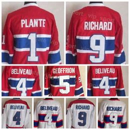 Men Ice Hockey Vintage Retro 9 Maurice Richard Jerseys CCM 1 Jacques Plante 5 Bernie Geoffrion 4 Jean Beliveau 16 Henri Richard 23 Bob Gaine