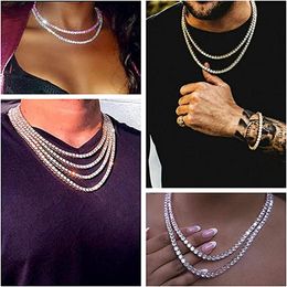 High quality fashion Hip Hop Necklaces Chains 4mm A row Bling Diamond Iced Out Silver Gold Rhinestone tennis necklaces for women 16-30 Inches