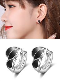 Hoop & Huggie Chic Black Enamel Leaves Clip On Stud Earrings For Women 18k White Gold Silver Colour Jewellery Brincos Trendy Accessories