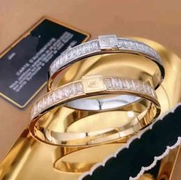 High polished thin wide large 19cm 18k Gold Rose Silver diamond Bangle Femme boys Letter black Titanium Steel Bangles Vintage Love Bracelets with box