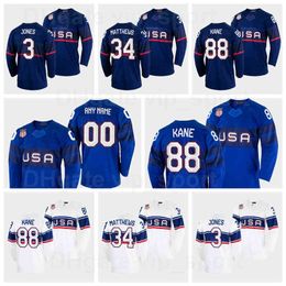 US 2022 Hockey 12 Alex DeBrincat Jersey 34 Auston Matthews 3 Seth Jones 88 Patrick Kane 73 Charlie McAvoy 23 Adam Fox Navy Blue White Stitch