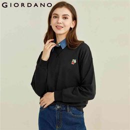Giordano Damen-Sweatshirt, Stickerei, tiefe Schulterpartie, lockeres Sweatshirt mit langen Ärmeln, lässig 90391764