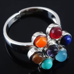 Fashion natural stone mixed Open rings Adjustable Rainbow gem for jewelry 7 chakra colors Women finger ring Wholesale X3008