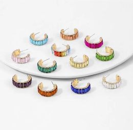 Rainbow Rhinestone Hoop Earrings for Women Girls Crystal Huggie C Ear rings Fashion Jewelry Dazzling Circle Earrings