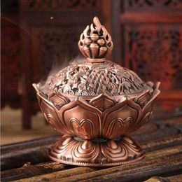 Fragrance Lamps Lotus Flower Chinese Buddha Alloy Metal Incense Burner Holder Handmade Censer Bowl Buddhist Home DecorationFragrance