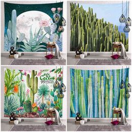 Boho Decor Flowers Cactus Pattern Carpet Wall Furniture Spread Curtains Living Room Decoration Background Cloth Macrame J220804