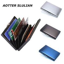metal banks UK - Men Card Holder Rfid Blocking Aluminum Metal Slim Short Wallet Safe Money Cilp Bag Bank Credit Thin Small purse Case J220809