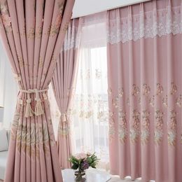 Curtain & Drapes Custom Classical Simple Window Pink Relief Embroidered Lace Bean Cotton Bedroom Cloth Blackout Tulle M827Curtain DrapesCurt