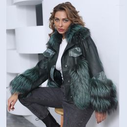 Women's Fur & Faux MISSJANEFUR 2022 Winter Coat Women Genuine Leather Jacket With Collar Warm Luxury Black Silver Plus Size