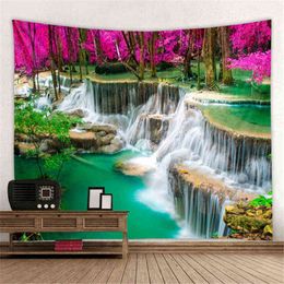 Stream Waterfall Fall Carpet Wall Aesthetic Room Decor Home Landscape Forest Nature Tree Hanging Blanket J220804
