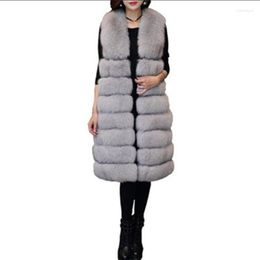 Pelliccia femminile finto giubbotto lungo cappotto senza maniche imitazione giacca autunno e inverno donne casual abbigliamento outwear sciolto xf708