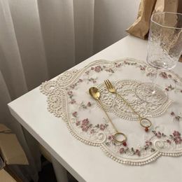 Tableau de nappe de dentelle française vintage Ins brodés brodées pastorales de style européen décoration rose placemat251y