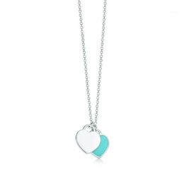 CHAINES CLASICA 925 Collar de plata esterlina Joya de moda de mujer de doble corazón original 11 retorno de alta calidad206m