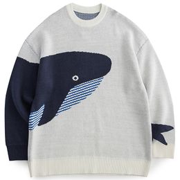 LACIBLE Lonely Whale Knitted Sweaters Spring Autumn Sweater Pullover Men Women Jumpers Harajuku Knitwear Outwear Streetwear Tops 220822