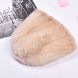 Women's Real Mink Fur Hat Winter Beanie Ski Cap Double Side High Elastic Black