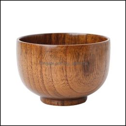 Bowls Natural Jujube Wooden Rice Soup Bowl Containter Kitchen Utensil Tableware 090C Drop Delivery 2021 Home Garden Kitchen Yydhhome Dhhmu