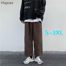 Men Casual Pants Plus Size 3XL Solid Corduroy Straight Trousers Male Loose Ins Chic Elastic Waist Trendy Korean Style Streetwear 220822