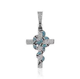 Iced snake cross pendant necklace With 3mm 24inch Rope Chain hiphop Jewellery