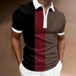 Men's Polos White V Neck T Shirts Mens Spring And Summer Fashion Lapel Zipper Short Sleeve Printed Shirt TopMen's