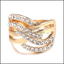 Band Rings Twist Ring Gold Colour With Micro Crystal Zircon Stone Delicate Wedding Lady Fashion Jewellery Drop Delivery 2021 Yydhhome Dh5Rm