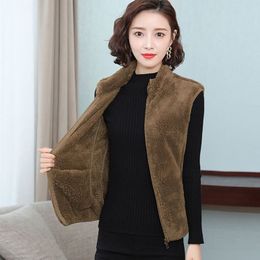 4XL Sleeveless Vest Women Spring Autumn Long Vest Female Waistcoat Sleeveless Jacket Women Zipper Fleece Fur Vests 220822