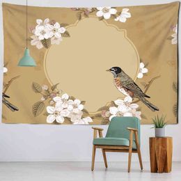 Bird And Flower Carpet Landscape Illustration Wall Hanging Bohemian Style Moon Psychedelic Mandala Home Decor J220804