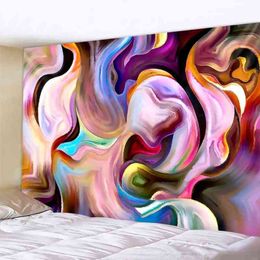 India Colorful Gouache Tapestry Psychedelic Art Wall Carpet Marble Swirl Carpets Natural Landscape Trippy Aesthetic Room Decor J220804