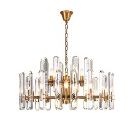 Pendant Lamps Post Modern All Copper Chandeliers American Style Villa El Indoor Decor Luxury Long Strips Crystal E14 Lighting FixturePendant